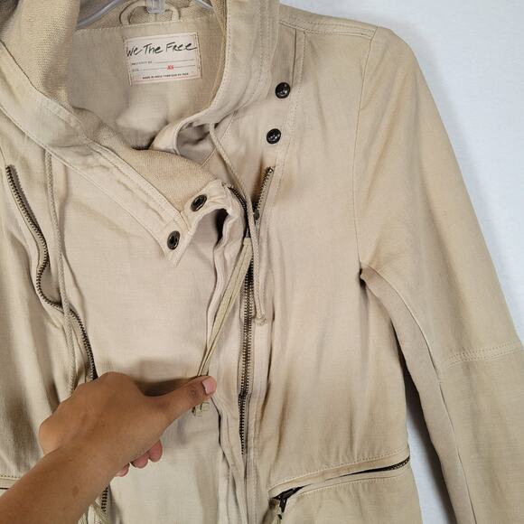 Free People Womens Carmen Moto Zip Hoodie Pocket Jacket Size XS Brown Boho Fall - Picture 2 of 9
